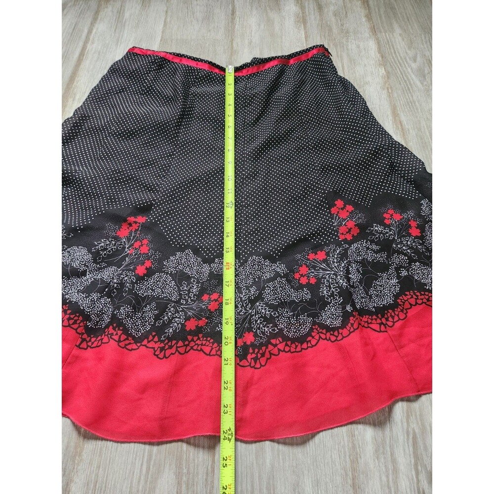 Cato Polka Dot A Line Skirt Black Red Floral Border Midi Womens Sz 12 EUC - Picture 7 of 10